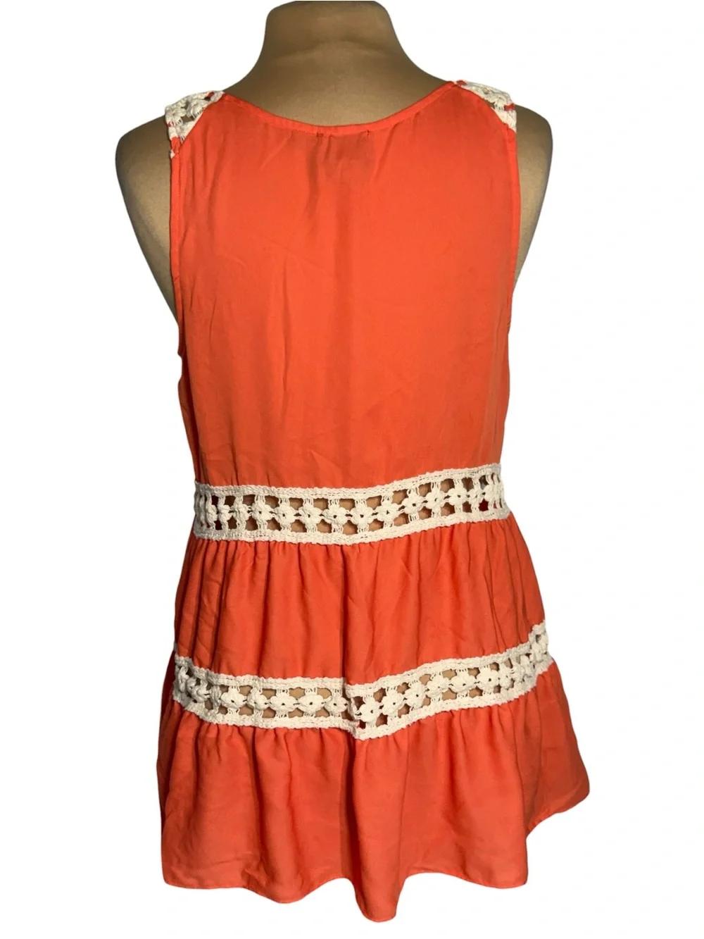Anthropologie Vanessa Virginia Orange Crochet Lace Boho Festival Babydoll Tunic - Picture 3 of 6